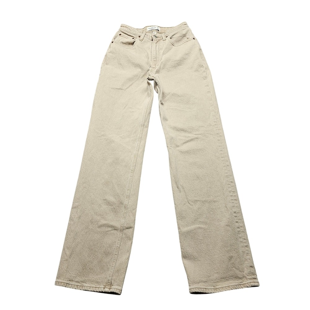 Abercrombie & Fitch Curve Love 90s Relaxed High Rise Jeans Tan Khaki 26/2L Long
